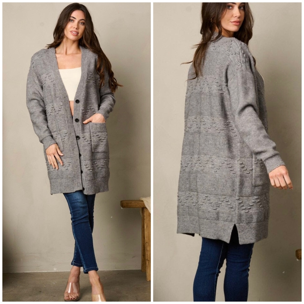 Cozy Chic Charcoal Medium Knit Cardigan